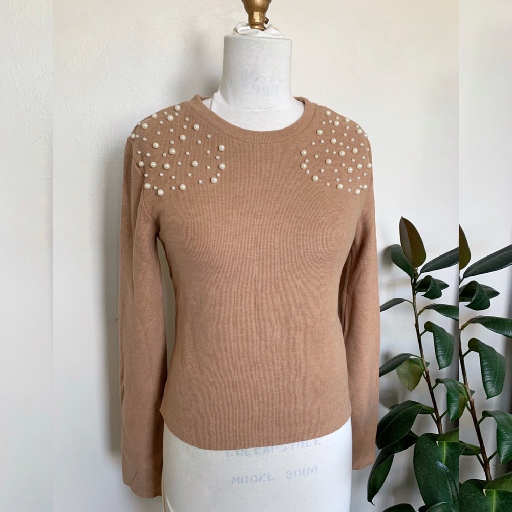 ZARA Sweater NWT Fall Pearls Knit Top NEW - Picture 3 of 4